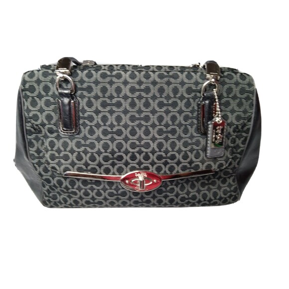 Vintage Coach Madison Op Art Handbag #25215 Grey~Black Canvas Leather Trim - Picture 1 of 11